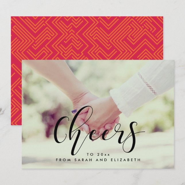 Anima-se com o cartão com fotos de Ano Novo Elegan (Frente/Verso)