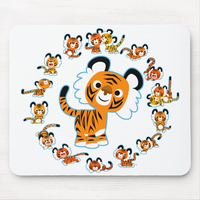 Animação divertida Tigers Mandala (Blue) Mousepad (Frente)