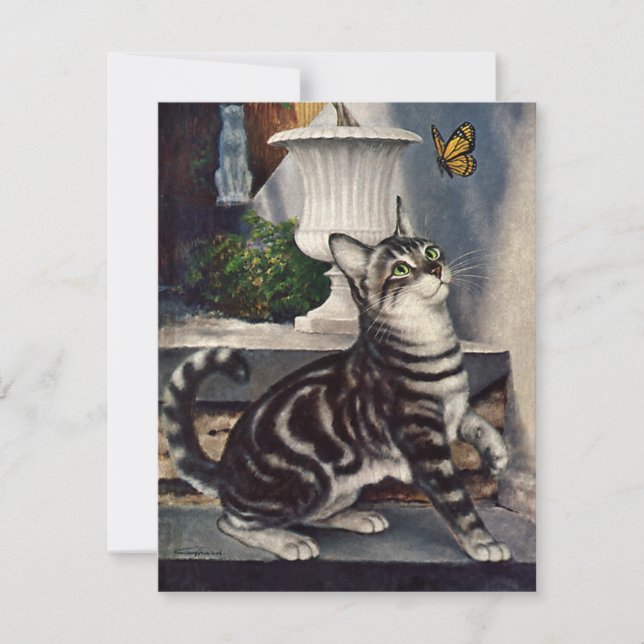 Animais Antigos, Gato Tabby Fofo e Borboleta (Frente)