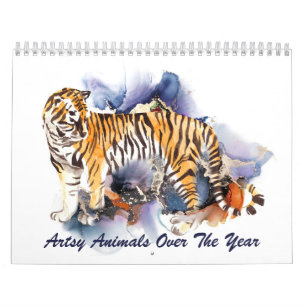 Animais Artísticos em Aquarela e Calendário de Tin