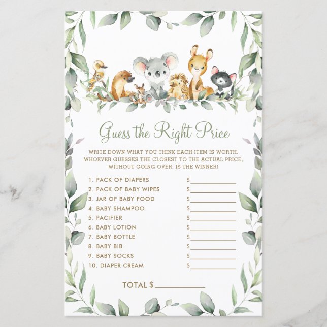 Animais Australianos Adivinham Jogo De Bebê Pelo P (Frente)