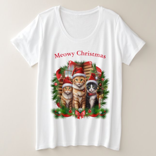 Animais bonitos Gatos T-shirts de Natal (Frente do Design)