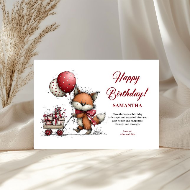 Animais Caprichosos de Aniversário Infantil Person (Kids Birthday Whimsical Animals Personalized kids greeting card)