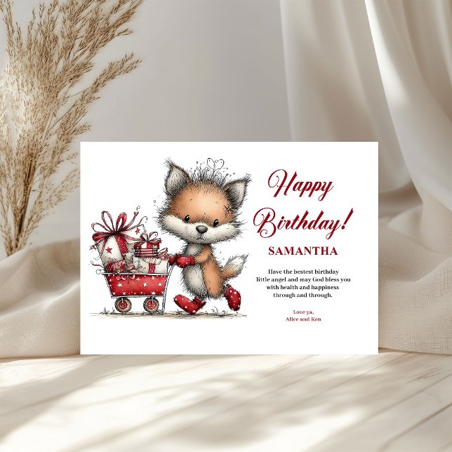 Animais Caprichosos Personalizados para Crianças A (Happy Birthday Whimsical Animals Personalized kids greeting card)