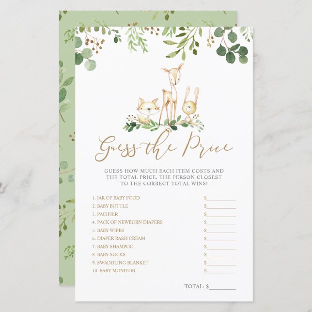 Animais da Floresta Adivinham o Jogo do Chá de fra (Frente/Verso)