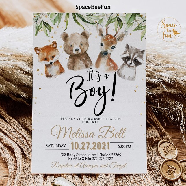 Animais Da Floresta Bebê Convite Para Rapto (Woodland Animals,Baby Shower,Invitation Boy,Bear Forest,Woodland bear,Animals Invite,Bear Fox,Woodla)