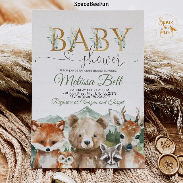 Animais Da Floresta Bebê Convite Para Rapto ( Woodland Animals,Baby Shower,Invitation Boy,Bear Forest,Woodland bear,Animals Invite,Bear Fox,Woodl)