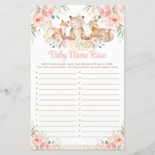 Animais Da Floresta Blush Floral Baby Name Race Ga