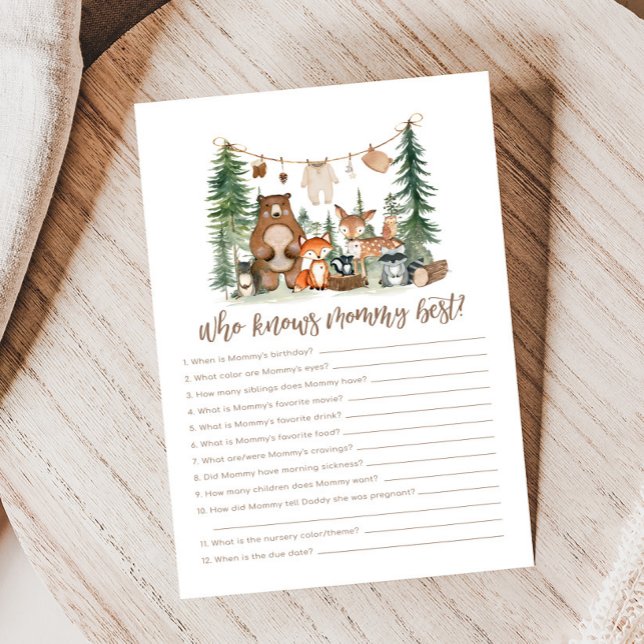 Animais da Floresta Chá de Bebê Quem Conhece Melho (Woodland Animals Adventure Awaits Rustic Baby Shower Game)