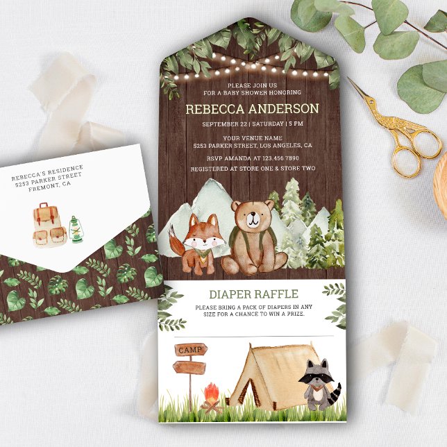 Animais da Floresta de Madeira Rústica Chá de Bebê (Criador carregado)