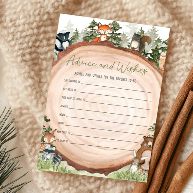Animais da Floresta Fatia de Madeira Conselho e De (Boy Woodland Animals Baby Shower Advice and Wishes Game)