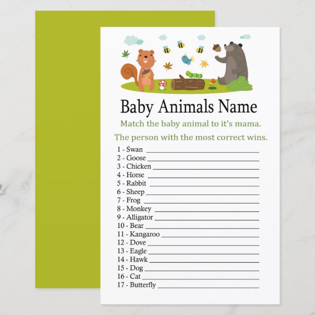 Animais da Floresta Nome (Frente/Verso)