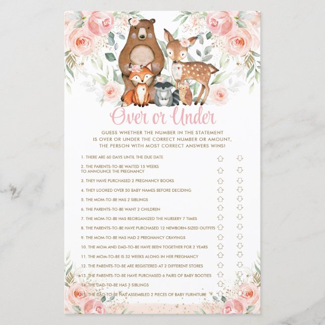 Animais da Floresta Rosa Florres Sobre ou Sob Jogo (Frente)