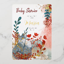 Animais da neve raposa flores para babyshower folh