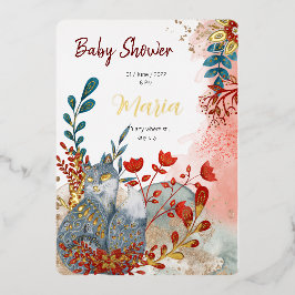 Animais da neve raposa flores para babyshower folh