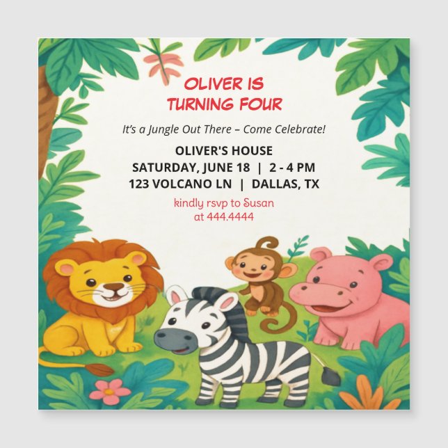 Animais da Selva - Boas de Aniversário Magnéticas (Frente)