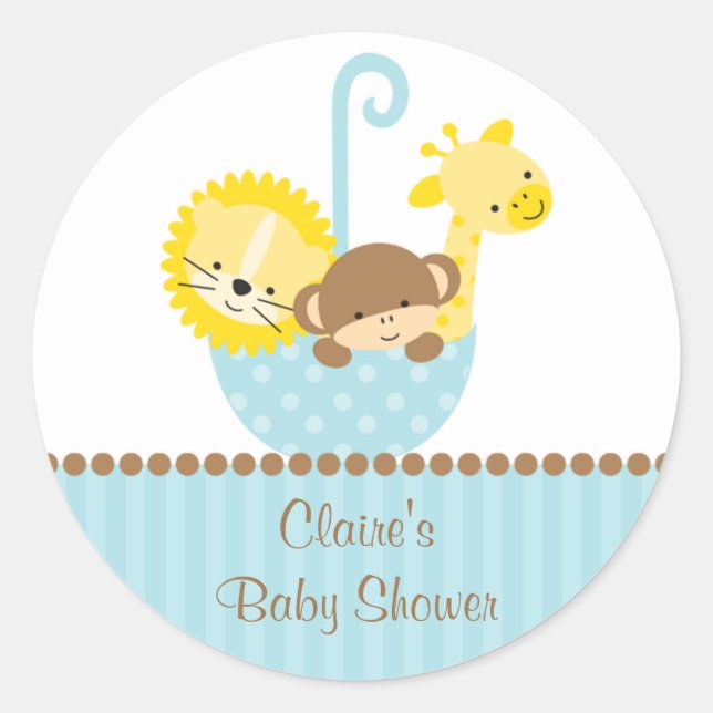 Animais da selva nos adesivos de guarda-chuva azui (Frente)