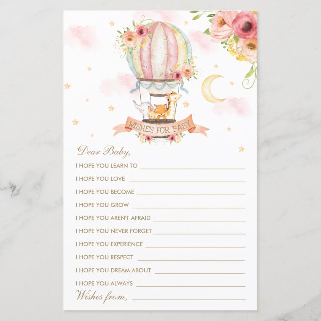 Animais de Balão de Ar Quente Chás Desejam Bebê (Frente)