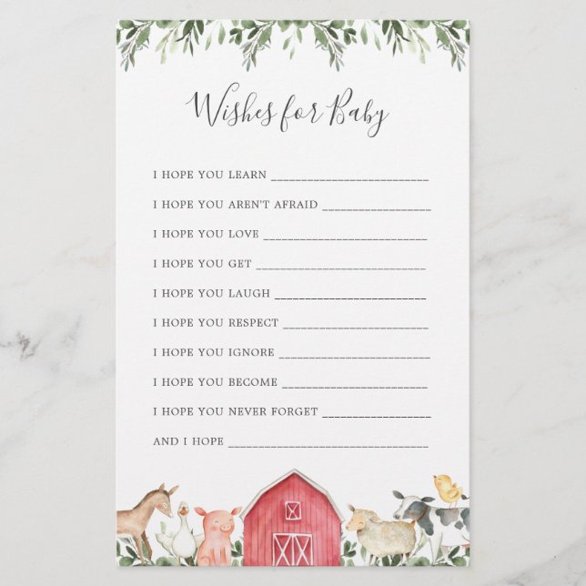 Animais De Criação Chás de fraldas Desejam Bebê (Frente)