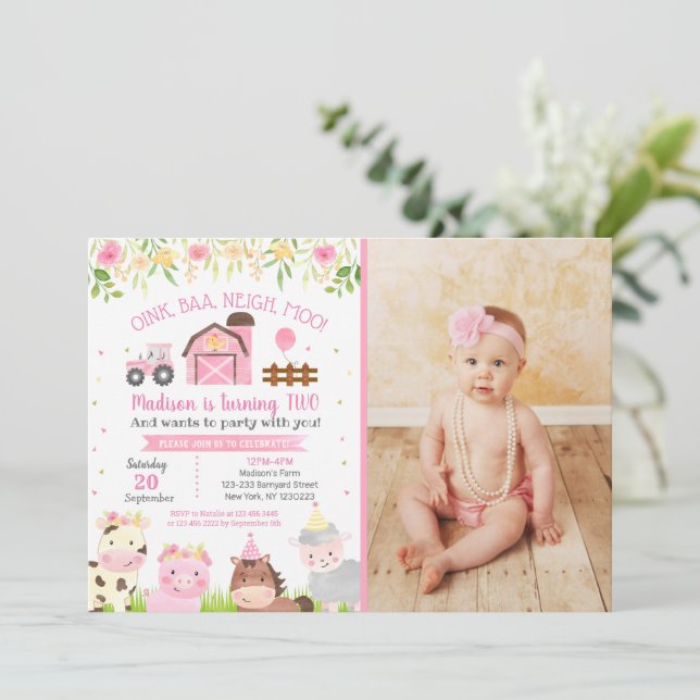 Animais de Criação Convite para segundos aniversár (Em pé/Frente)