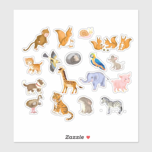 Animais de desenho animado, adesivos de planejador (Folha)