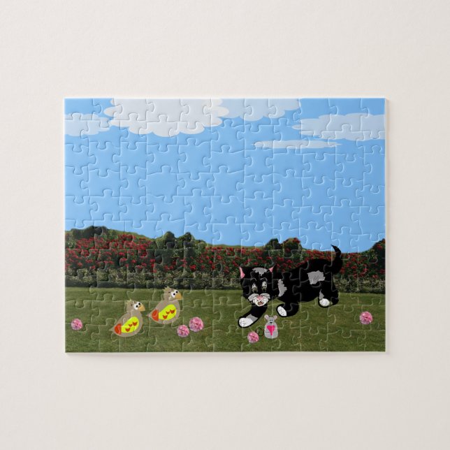 Animais de Desenho Animado no Jardim Quebra-Cabeça (Horizontal)