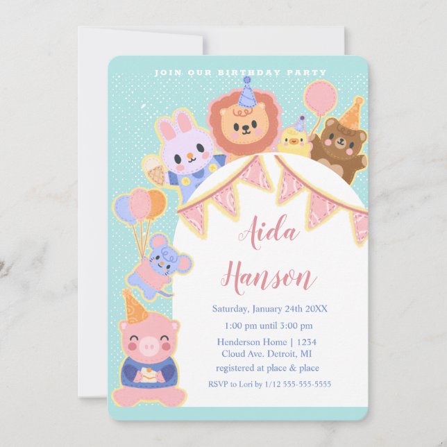 Animais de festa Extravaganza Convite de aniversár (Frente)