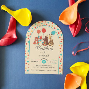 Animais de Festa Fofos e Convites de Aniversário c