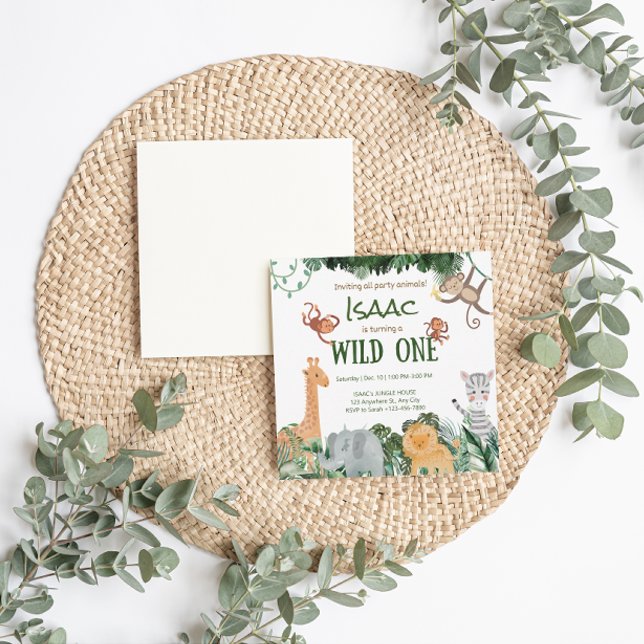 Animais de festa Selvagem Um Cartão de Convite de  (Party Animals Wild One Birthday Invitation Card)