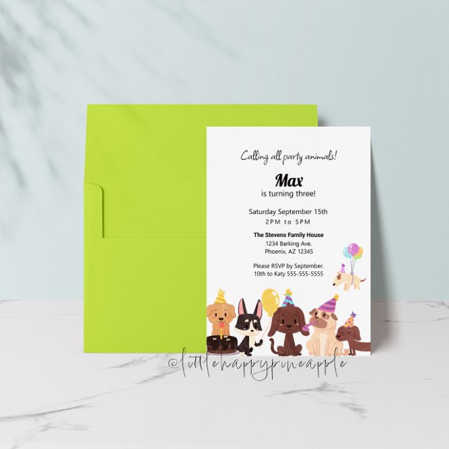 Animais de festas de cachorros de papoila Convite  (Criador carregado)