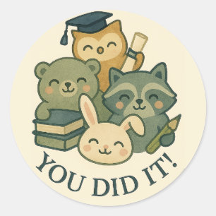Animais De Graduação Kawaii "Você Fez!" Adesivo