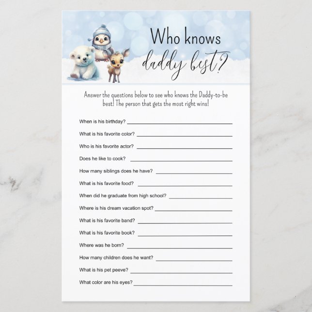 Animais de Inverno Complete as Lacunas Jogo Chá de (Frente)