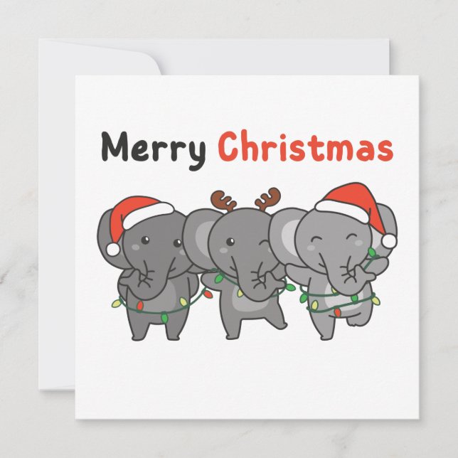 Animais De Natal Elefantes Convite Alegre Elefante (Frente)