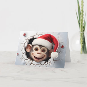 Animais de Natal Fofos de Macaco 3D em Cartão de B