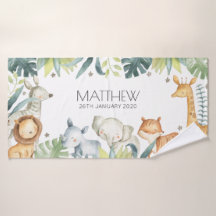 Animais de safari coloridos, toalha personalizada