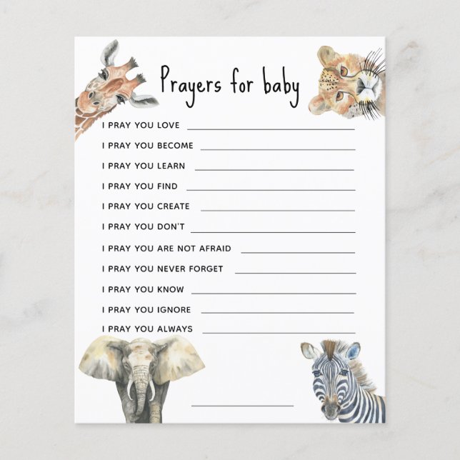 Animais de safári em aquarela - orações para bebê (Frente)