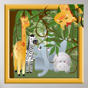 Animais de Safari na Selva Poster para Quarto de C