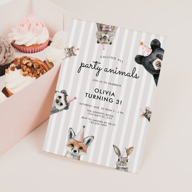 Animais do Partido Woodland Convite de Aniversário (Party Animals Woodland Birthday Invite)