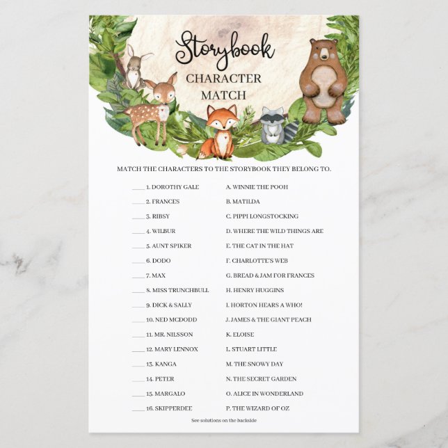 Animais florestais matam Caráter Storybook (Frente)