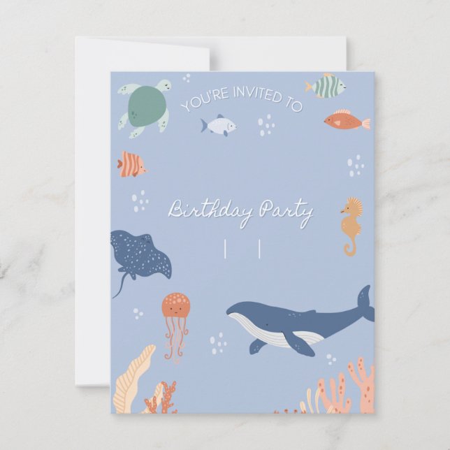 Animais marinhos festa de aniversário convite para (Frente)