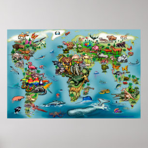 Animais no Mundo Mapeiam GRANDE Poster