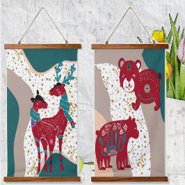 Animais Nórdicos Deer Casal Bear Dourado Hail Boho