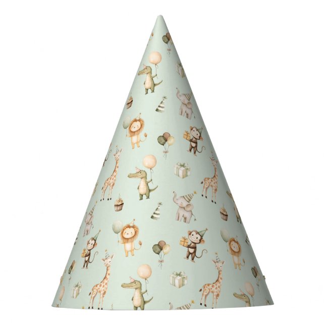 Animais Safari Festa de aniversário Chapéu 1rua Se (Frente)