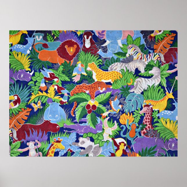 Animais Safari padrão colorido poster (Frente)