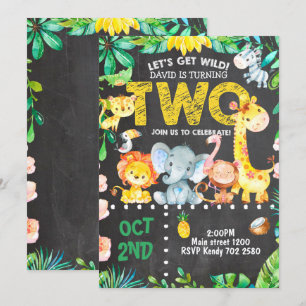 Animais Safari segundo aniversário Convite Selva 