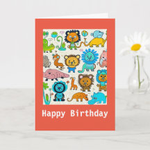 Animais Selvagens da Criança, Cartão de Aniversári