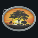Animais Selvagens no Sunset da savana africana<br><div class="desc">Sol assombroso,  Brilhante e Pacífico na Paisagem da savana selvagem africana com Formas de Animais Selvagens. Originalmente criado com a técnica de arte gráfica de vetor de alta qualidade / alta resolução Copyright BluedarkArt The ChameleonArt.</div>