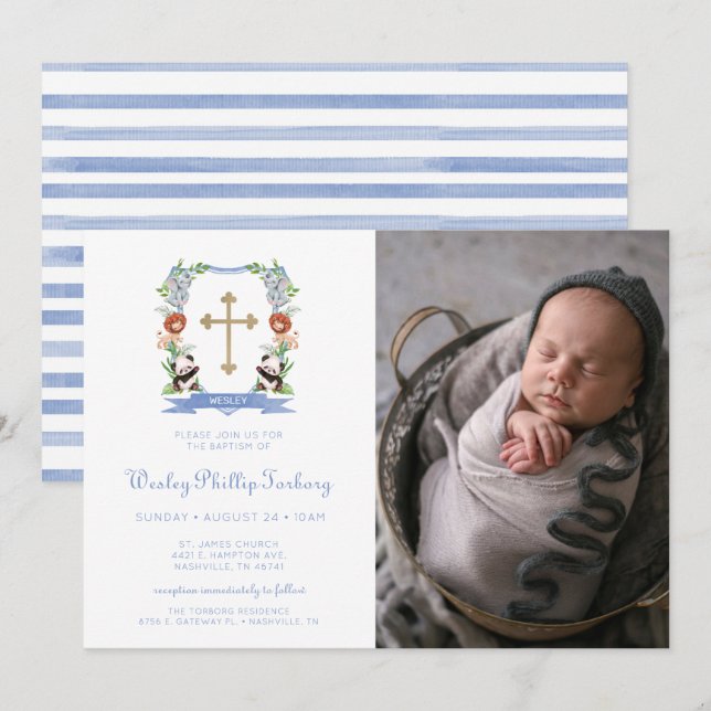 Animais Selvagens Prendem Convite para Batismo Fot (Frente/Verso)