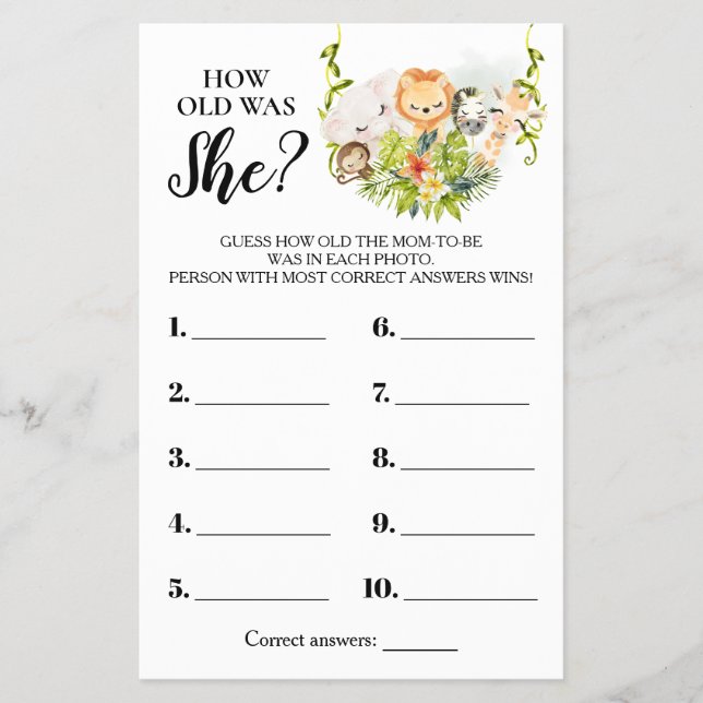 Animais Selvagens Quantos anos Ela tinha no Cartão (Frente)