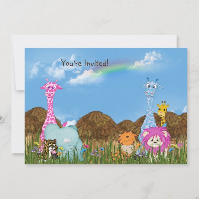 Animais Selvagens Selvagens - Convite de Aniversár (Frente)
